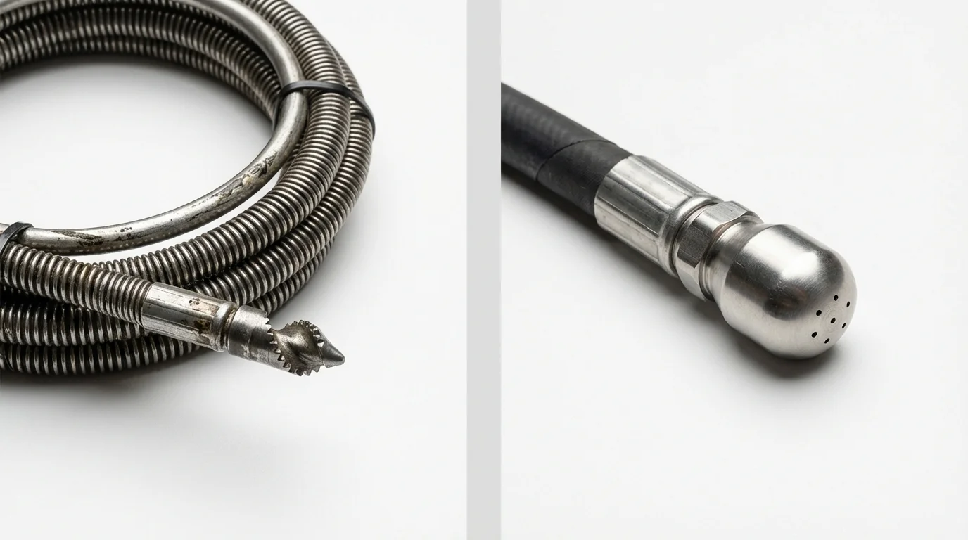 Drain snake cable and hydro jetting nozzle used for drain cleaning in Mapleton, IA